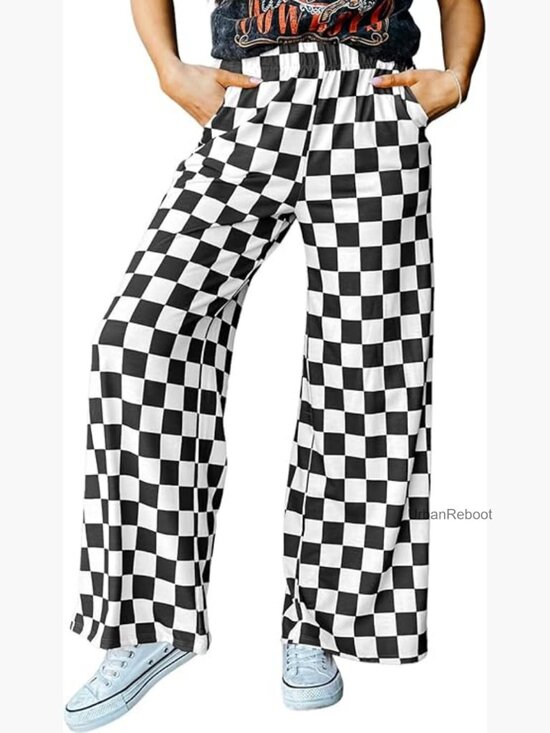 Pants - High Waist Wide Leg Plaid Trousers Straight Lounge Y2K Pants